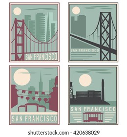 old style vintage retro posters with San Francisco landmarks