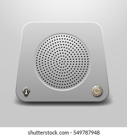 Old style white plastic radio speaker. Audio speaker. Speaker.