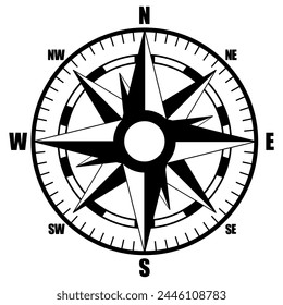 Alte Stil Windrose, Nautische Wind Rose schwarz und weiß Design, Reisekonzept