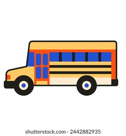 Old style yellow school bus icon in flat design. Retro american bus illustration.