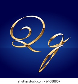 Old styled decorative characters of pure gold. Character  q