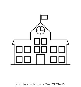 old styled school building outline icon, downtown city hall pictogram, government or financial house thin line symbol