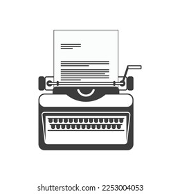 Old styled typewriter icon. Vintage typing machine silhouette.