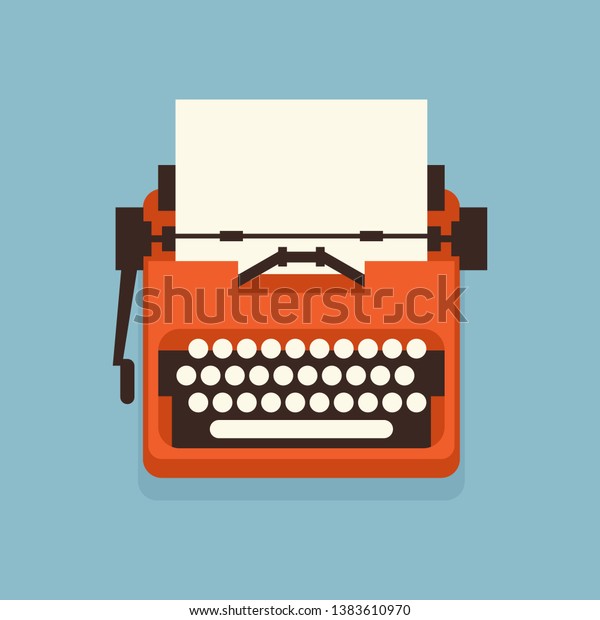 The old styled vintage
typewriter. Flat design vector illustration. It is possible to add
any text on to the paper. Illustration for international authors
day. 