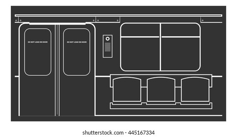 Old Subway Car Interior. Vector Illustration.