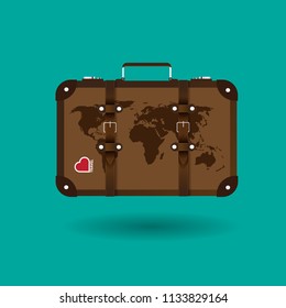 Old Suitcase vector equipment with map 