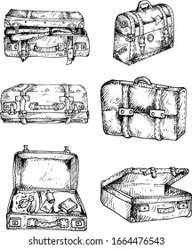 Old suitcases on white isolated background. Luggage of the traveler