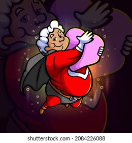 The old super cupid is holding a love esport mascot design of illustration