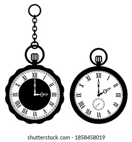 Old swiss pocket watch vector icons set isolated on white background, accuracy punctuality concept