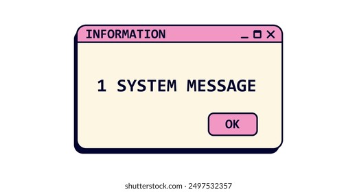 Old system message window on screen in pink color. Retro warning system notification.