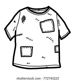 old t shirt / cartoon vector and illustration, black and white, hand drawn, sketch style, isolated on white background.