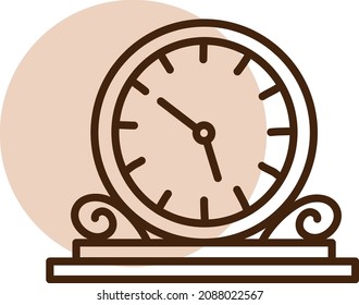 Old table clock, illustration, vector, on a white background.
