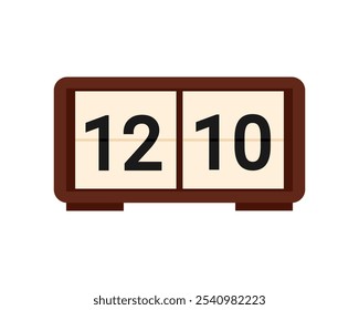 Old table clock with square scoreboard for numbers of time vector illustration