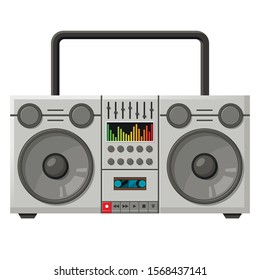 Old tape recorder device flat vector illustration. Portable stereo cassette player isolated on white background. Retro 90s music listening equipment. Outdated audio recording technology