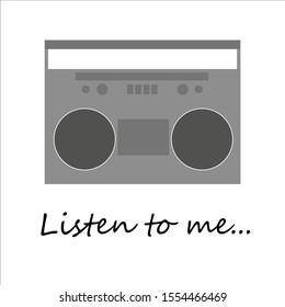 old tape recorder on a white background with a signature