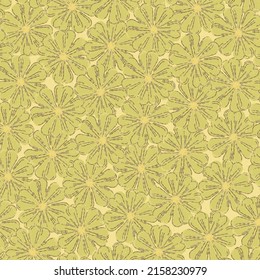 Old tapestry, flower embroidery, summer textile material with floral elements in shades of green and gold. Decorative background. 