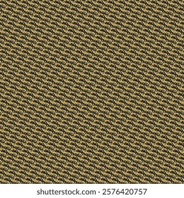 An old tapestry with a repeating fabric pattern and done in black and golden beige. Abstract knit background. Vector artwork.