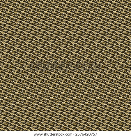 An old tapestry with a repeating fabric pattern and done in black and golden beige. Abstract knit background. Vector artwork.