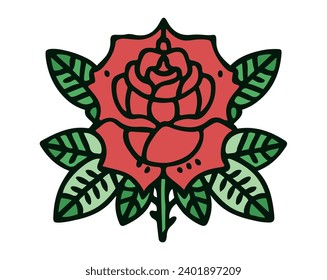 Old tattoo school rose symbol isolated a white background, vector illustration. vintage tattoo