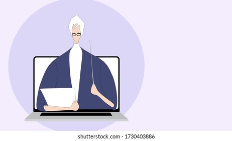 old teacher in the computer, ideal for home schooling
