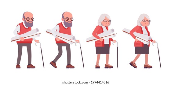 Old teacher, female, male senior professor, university, school, college tutor. Experienced elderly master, aged education supervisor. Vector flat style cartoon illustration isolated, white background