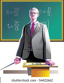 Old teacher near the blackboard