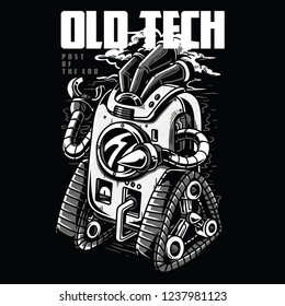 Old Tech Black and White Illustration