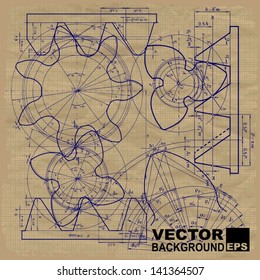 Old technical background, gear on graph paper craft