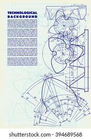 Old technical background, gear on graph paper craft and space for your text.