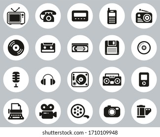 Vieja tecnología Iconos Negro y blanco Diseño Círculo grande