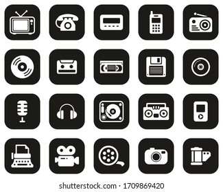 Old Technology Icons White On Black Flat Design Set Big