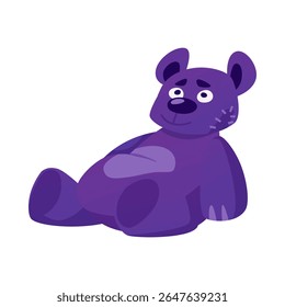 Ursinho de pelúcia velho com manchas. Boneca animal de desenho animado. Solitário atirado ursinho de pelúcia triste sentado sozinho. Ilustração plana vetorial isolada sobre fundo branco