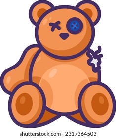 El viejo juguete de peluche con niños innecesarios. Artículos fuera de uso y sujetos a eliminación. Reciclaje de productos industriales textiles. Icono simple del vector de contorno de dibujos animados aislado en fondo blanco