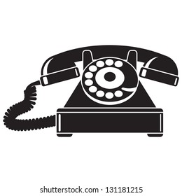 Old Telephone 40-50's. Black And White Vector Illustration