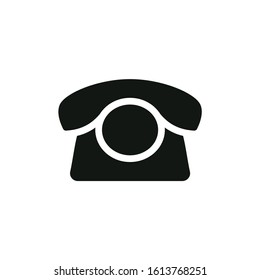 Old telephone, contact button black isolated vector icon. Retro phone symbol.