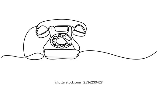 Old telephone continuous one line art drawing of outline vector illustration design, Telephone continuous single line drawing vector illustration. Premium vector, Old phone icon hand drawn with single