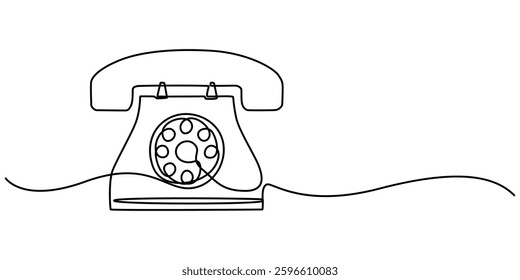 Old telephone continuous one line art drawing of outline vector illustration design, Continuous Line Drawing Of Rotary Telephone. One Line Of Old Telephone. Telephone Rings with Handset minimalist.