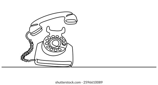 Old telephone continuous one line art drawing of outline vector illustration design, Continuous Line Drawing Of Rotary Telephone. One Line Of Old Telephone. Telephone Rings with Handset minimalist.