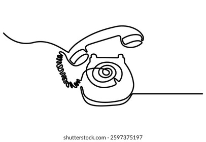 Old telephone continuous one line drawing vector illustration. One line drawing of isolated vector object telephone receiver.   design minimalism. Retro phone vector.