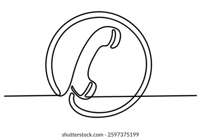 Old telephone continuous one line drawing vector illustration. One line drawing of isolated vector object telephone receiver.   design minimalism. Retro phone vector.