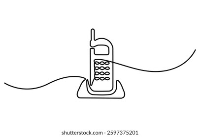 Old telephone continuous one line drawing vector illustration. One line drawing of isolated vector object telephone receiver.   design minimalism. Retro phone vector.
