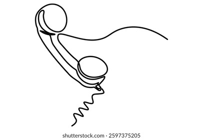 Old telephone continuous one line drawing vector illustration. One line drawing of isolated vector object telephone receiver.   design minimalism. Retro phone vector.