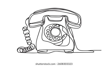 Old telephone continuous one line art drawing of outline vector illustration design, Telephone continuous single line drawing vector illustration. Premium vector, Old phone icon hand drawn with single