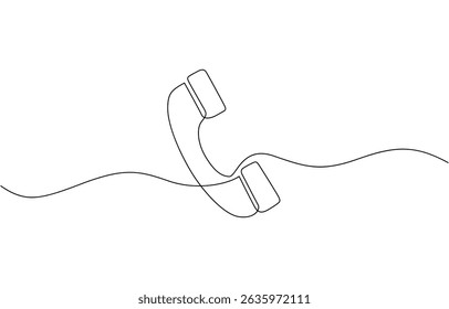 Old telephone continuous one line art drawing of outline vector illustration design, Line drawing handset cell. Single draw phone icon, line art contact us concept. Editable stroke.
