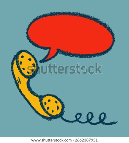 Old Telephone With Dialogue Box Speech Pop Art Bubble Crayon Chalk Drawing Vector