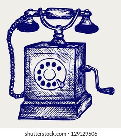 Old telephone. Doodle style