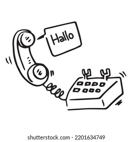 Old Telephone Hand Drawing. Vector Illustration