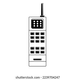 Ein altes Telefonhörer aus den 90er Jahren. Vektorgrafik eines Cartoons auf grünem Telefon. Schwarz-Weiß-Illustration, Retrofarben.