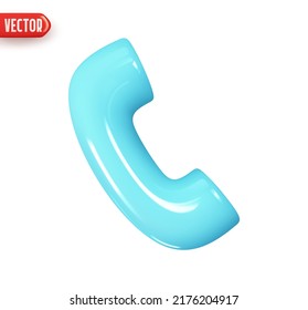 Old telephone handset blue color. Realistic 3d design In plastic cartoon style. Icon isolated on white background. Vector illustration