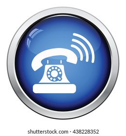 Old telephone icon. Glossy button design. Vector illustration.